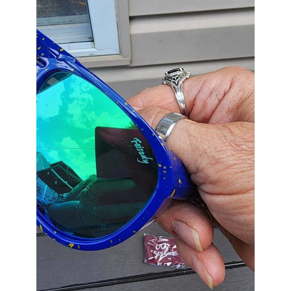 Feisedy Oversized Blue Round Side Shield Sunglasses Goggles NEW with labels